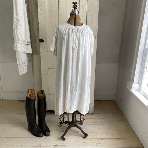 Night Shirt or Chemise Tunic French Linen White H… - image 1