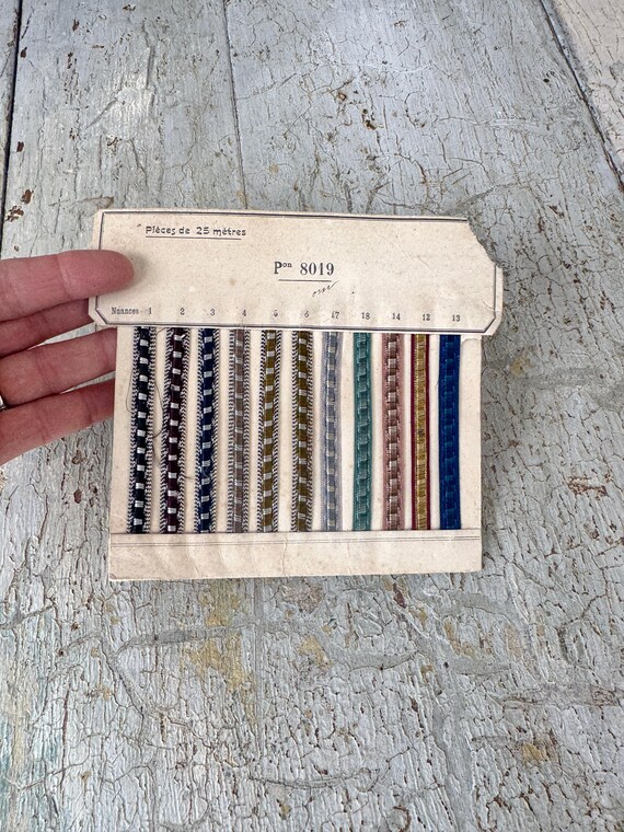 アンティークリボン、フランスのサンプル見本カード、パスマントリー