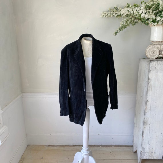 Vintage Black Corduroy Jacket French Workwear Bla… - image 3