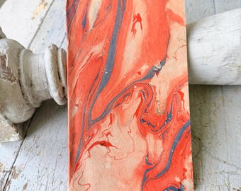 c1805 Antique French Theatre Book Marbled Paper Binding Napoleonic Empire Melodrama Paris Ephemera Wall Art Decorative Book playbook orange