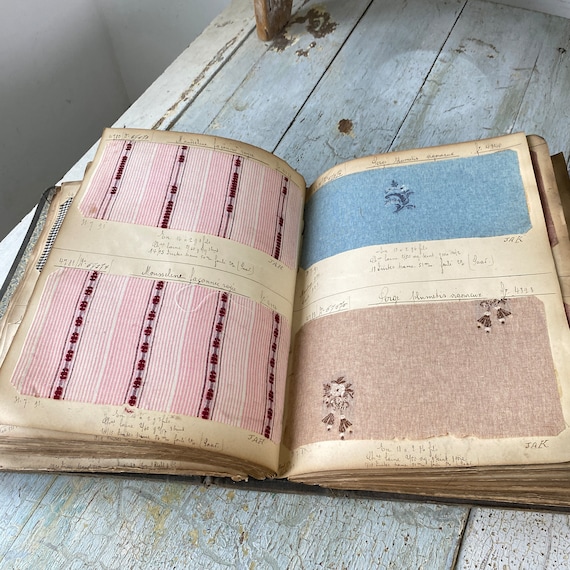 Pattern Sample Book Antique French Woven Fabric Document