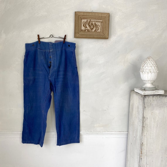 Blue moleskin pants work wear workwear denim French F… Gem