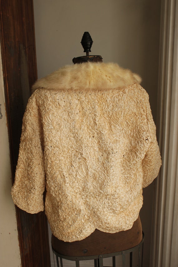 Ribbon Jacket with Mink Snap-on Collar Vintage Fr… - image 5