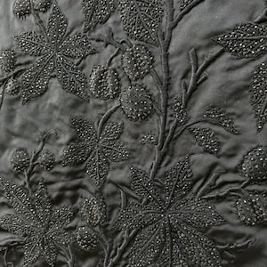 1880 MASTERPIECE French embroidery beads beadwork Victorian black silk floral dress gown embellishment embroidered handmade UNIQUE Trapunto