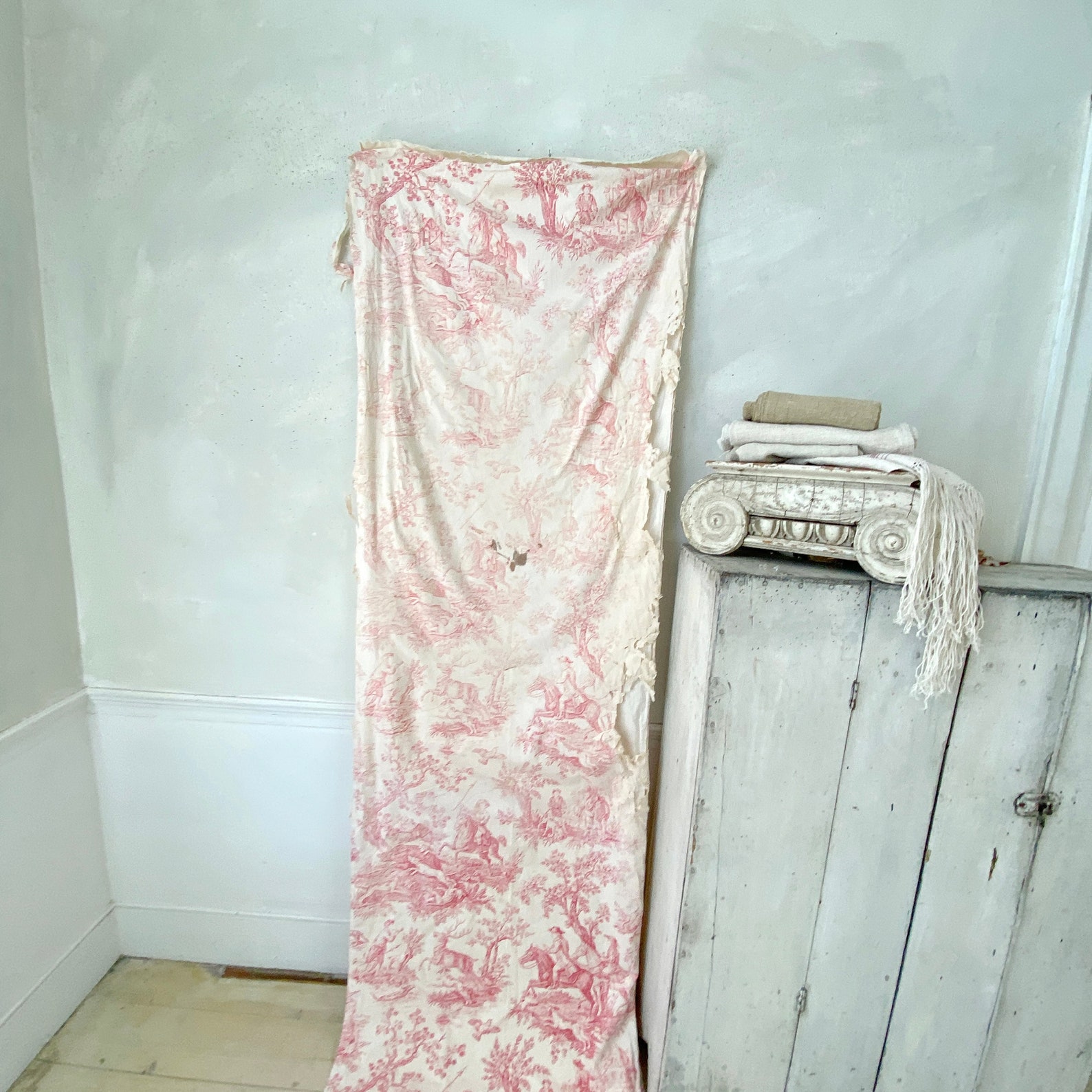 Antique French Toile Fabric Pink Material Cottagecore Etsy