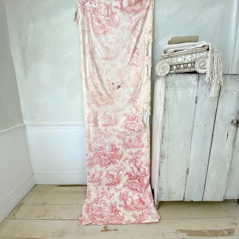 Antique French Toile Fabric Pink Material Cottagecore Etsy