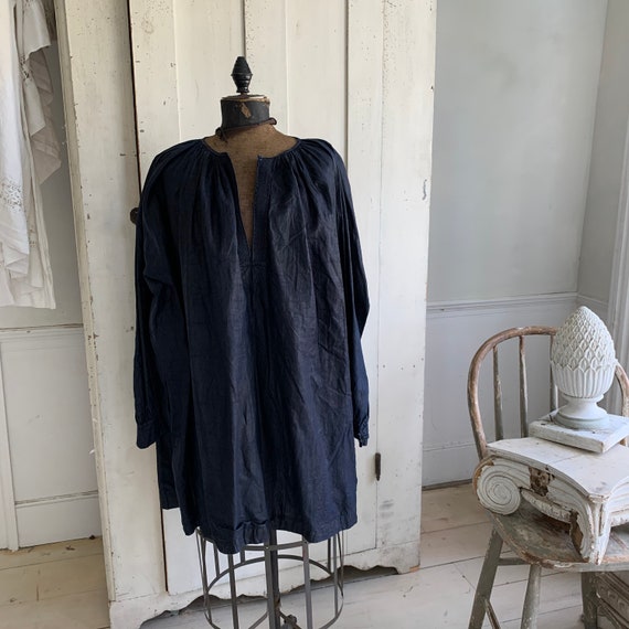 French Antique Men's smock dyed indigo blue Chint… - image 3