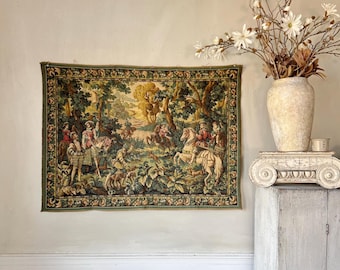 4ftx3ft French Hunting Tapestry Medieval Verdure Renaissance Mural Castlecore Wall Art Heavyweight Wool Vintage Decor country hanging