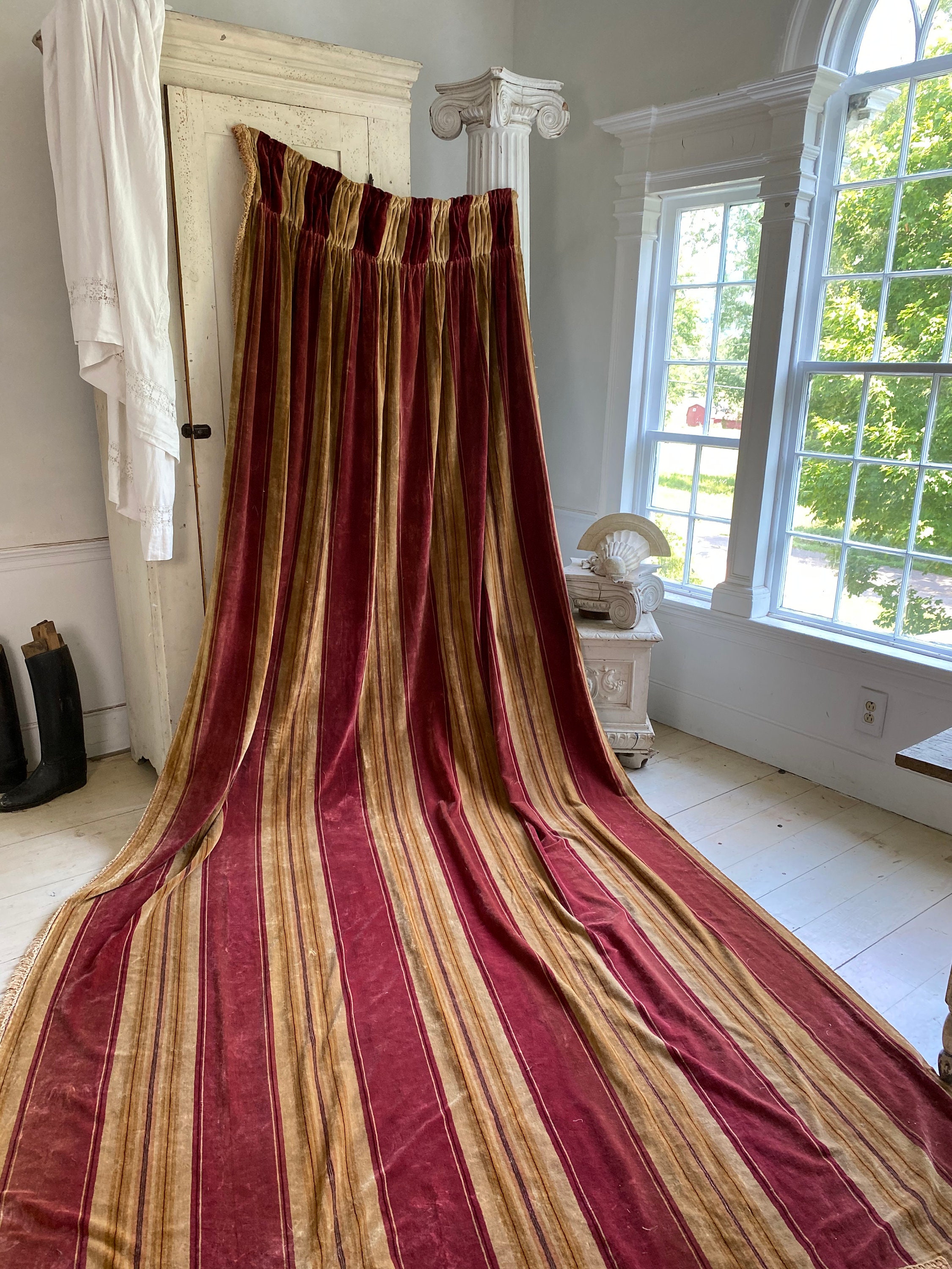 Antique French Velour Curtain 1900 Blackout Chateau Red Gold Etsy