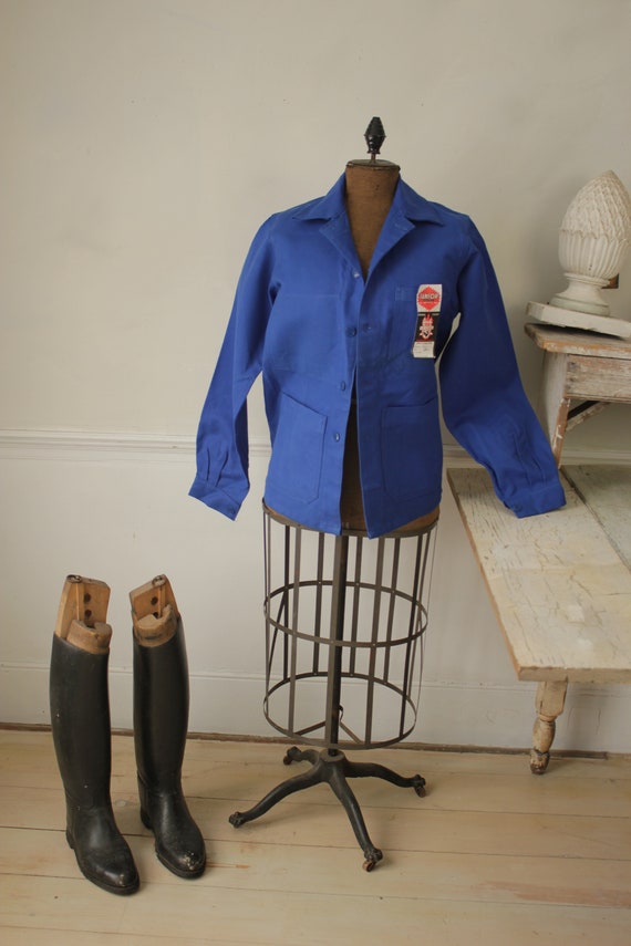 Jacket Vintage French Blue Coat Work wear button up Sanfor