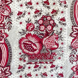 RARE Madder resist 18th century floral and urn quilted textile from France French country cottage chic The Textile Trunk design textiles