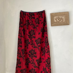 Antique red + black Victorian curtain c 1890 ~  cretonne fabricUnique window treatment eco-friendly