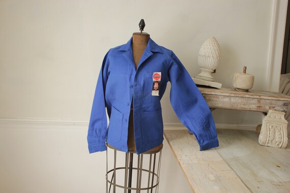 Jacket Vintage French Blue Coat Work wear button up S… - Gem