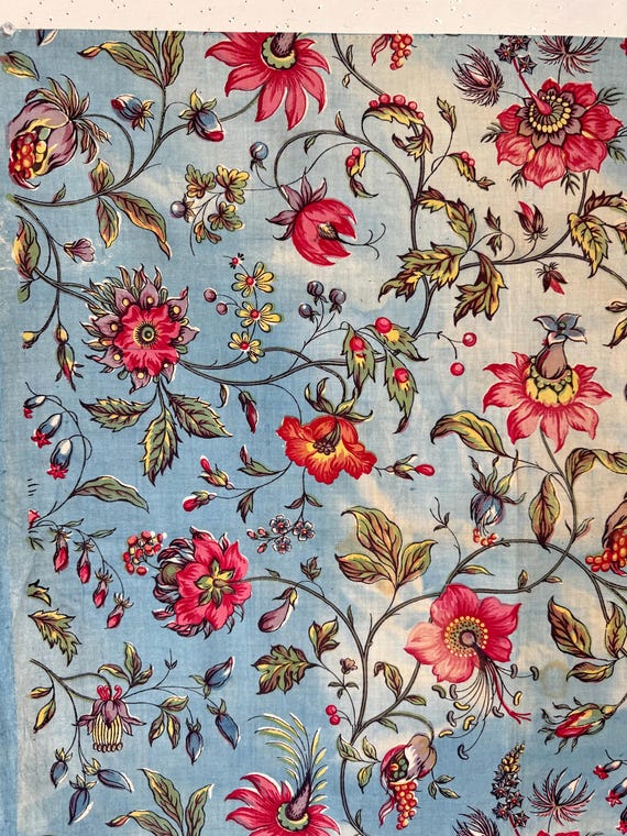 29x27 1830 Floral Antique English or American Printed Chintz