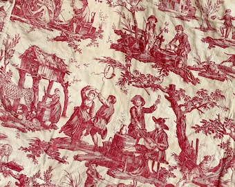 Toile de Jouy Antique bed cover textile French LINEN 1792 textile from France eco-friendly