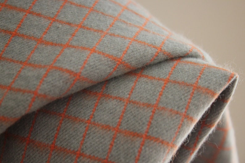 French Vintage fabric orange blue cotton UNUSED clothing shirting PER YARD