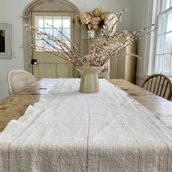 3.63 Yards Modern Farmhouse Table Runner Hemp Hand Woven PINK