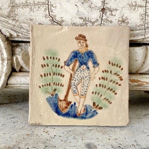 Antique Portuguese Tile 19th century handmade hand painted  Unique decorative eco-friendly