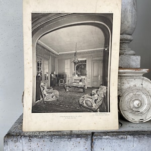 Antique French interior design image for framing 1930&#39;s 30&#39;s Thirties drawing photograph sketch illustration eco-friendly