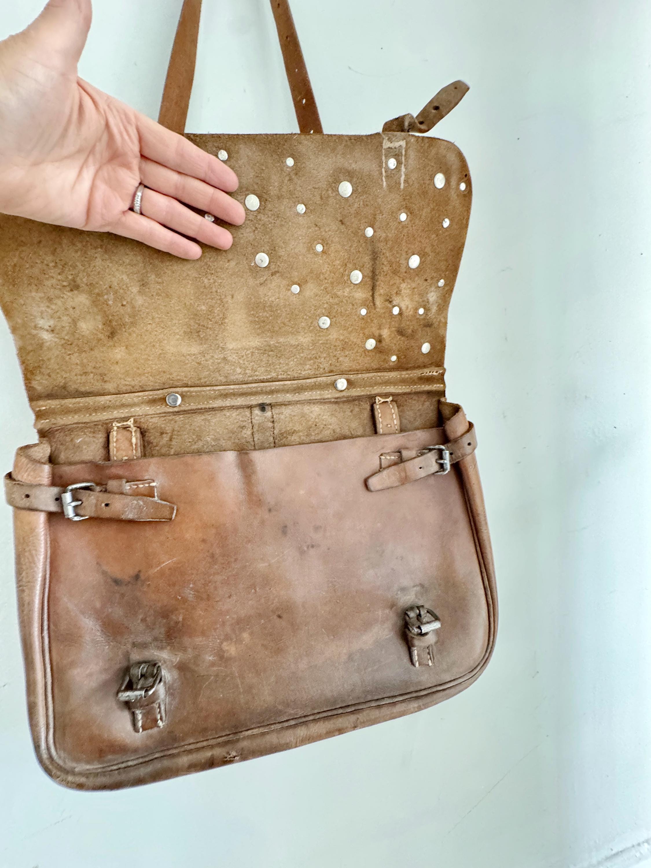 Vintage 1940's French / Swiss Tyrolean Satchel Alpine Alps Leather
