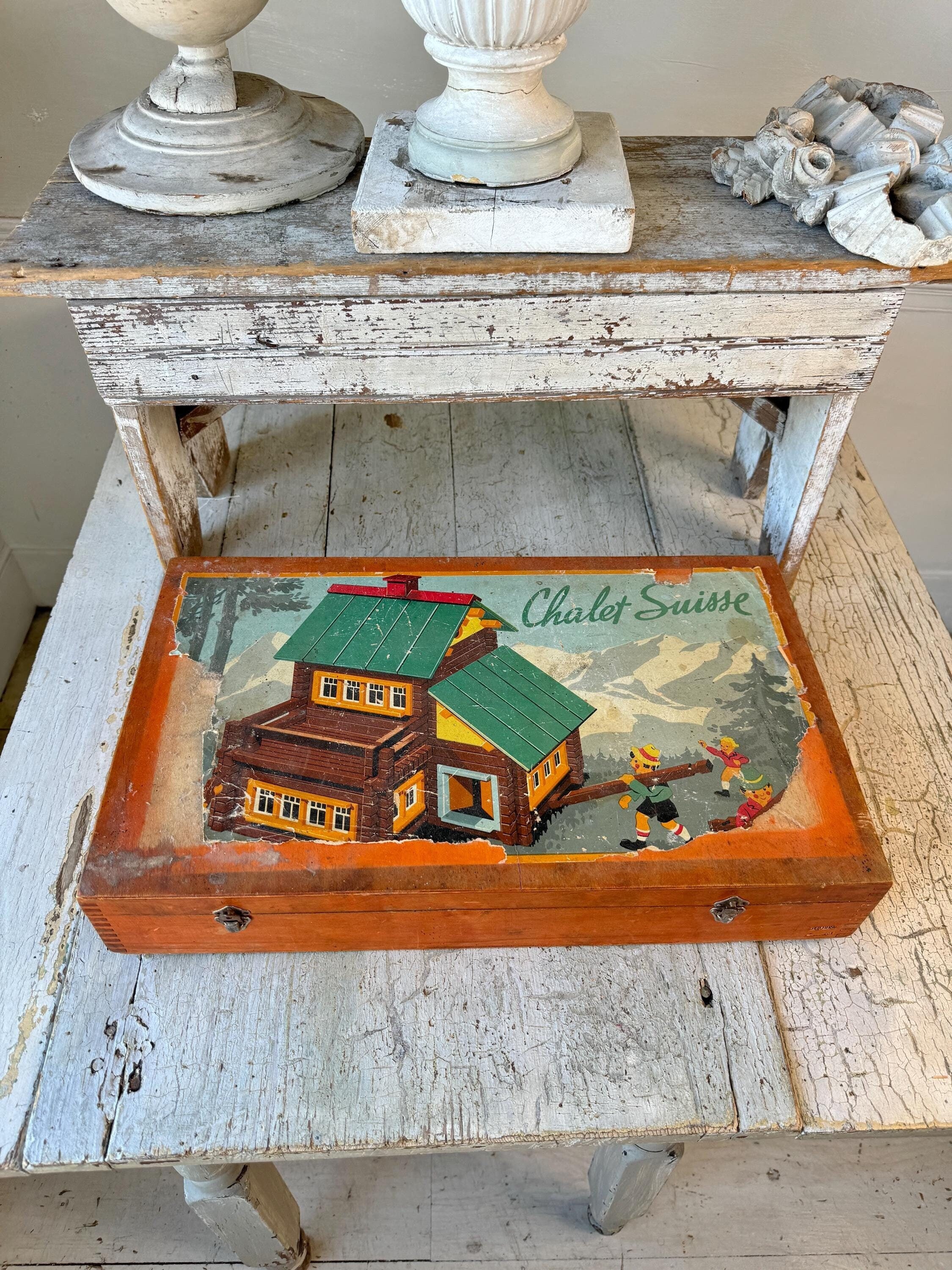 French Vintage Children's Room Boy's Bedroom Toy Farmhouse Shabby Interiors 1950's Midcentury Lincoln Log Christmas Gift Idea Francophile