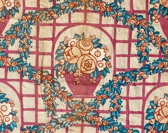 Art Deco Antique French printed line Curtain drape textile 1930'sUnique window treatment boho shabby decor eco-friendly