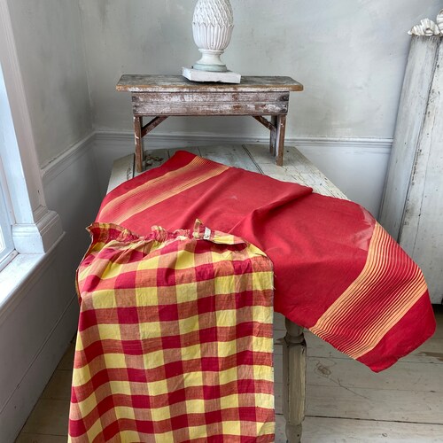 Project Bundle French fabric and ticking bundle shops trim plaid patchwork patch scraps cuttings pack pillow fabrics material old inspiration