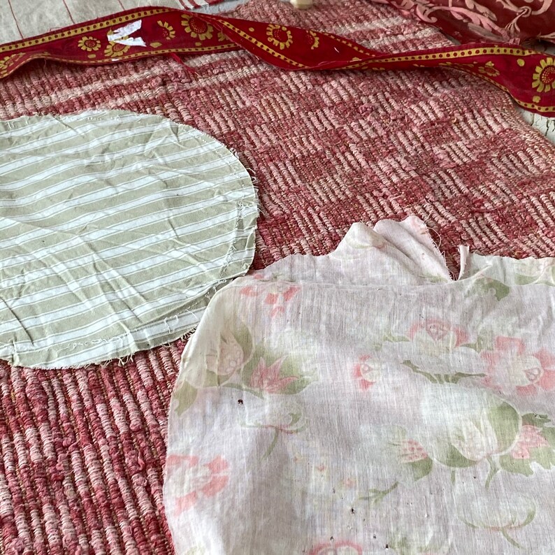 French printed fabric and linen Project Bundle for sewing projects material antique vintage cloth patchwork material
