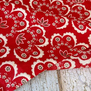 25x25 ( 2 avail)  French red hand block printed fabric cotton ecofriendly materail white design old farmhouse cottage Indian style