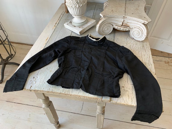 Victorian French Shirt Black Silk Blouse or Antiq… - image 6