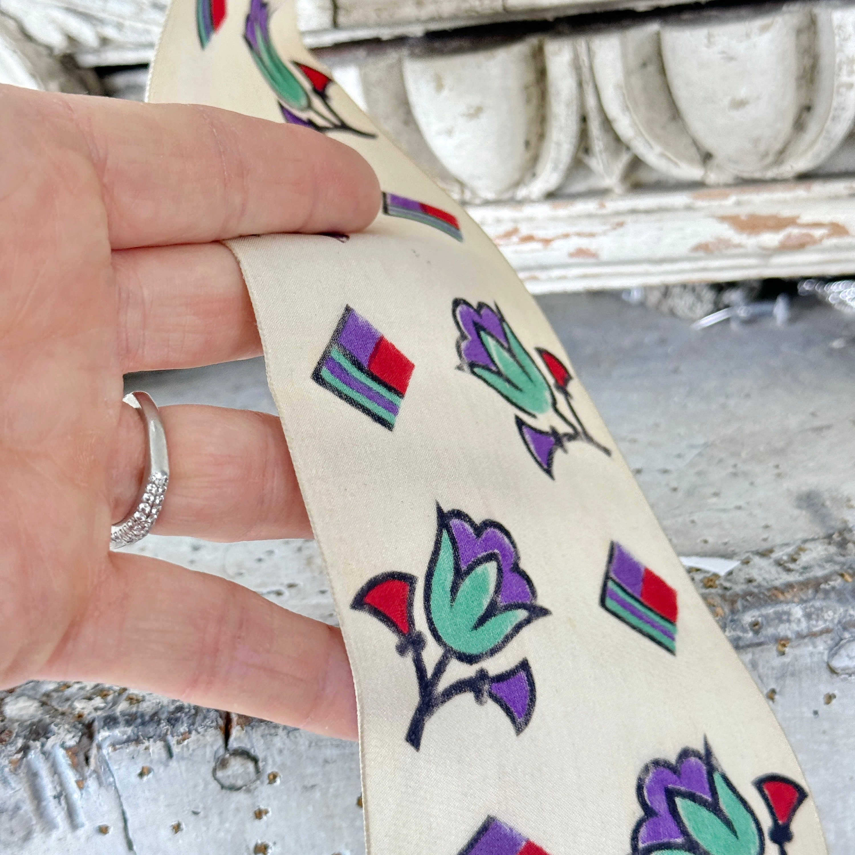 34インチ×3インチ アンティーク 1920年代 フランス製 シルクリボン