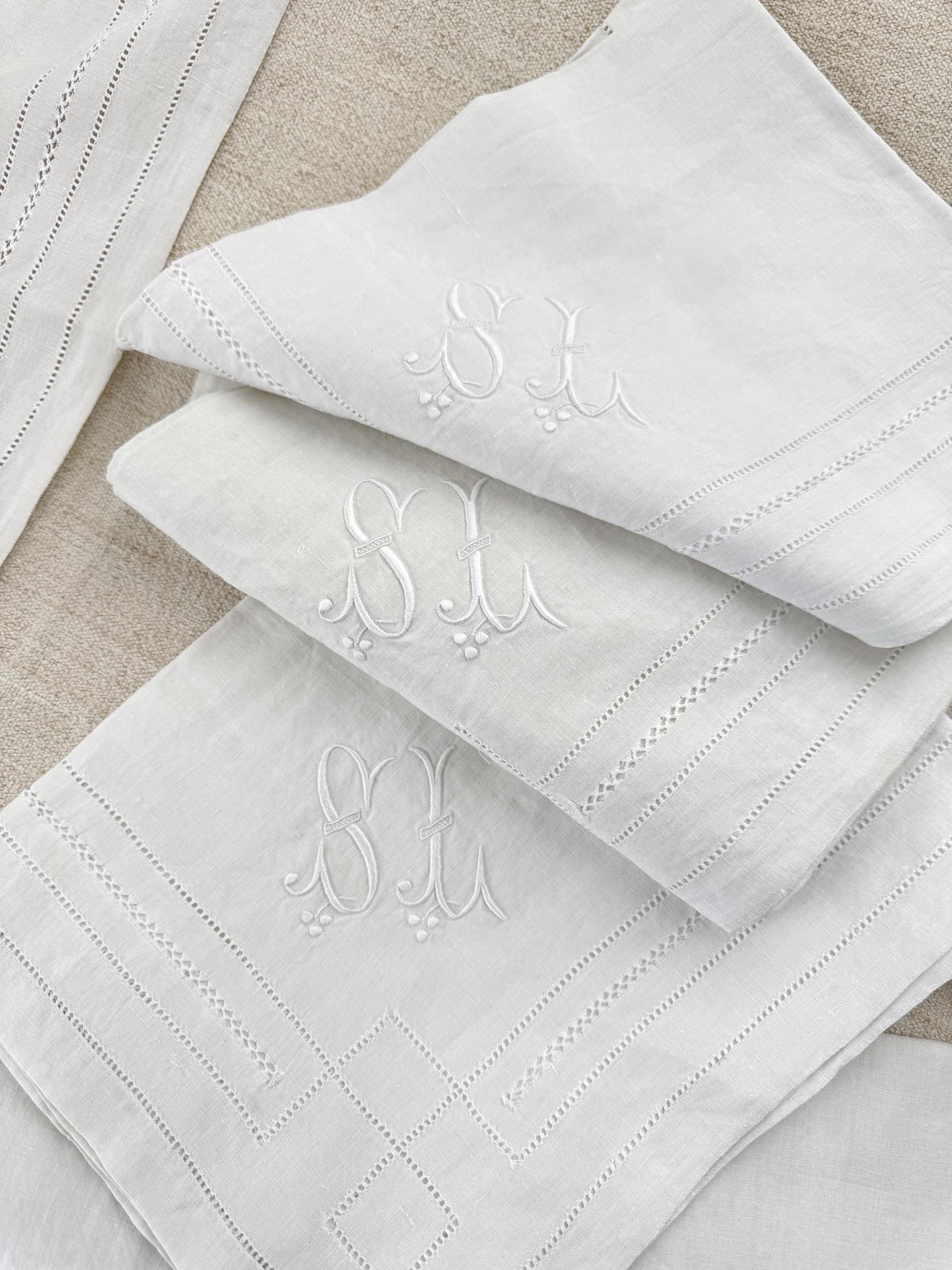 17 ~ 34x27 Large SL Monogram Initials French Linen Antique