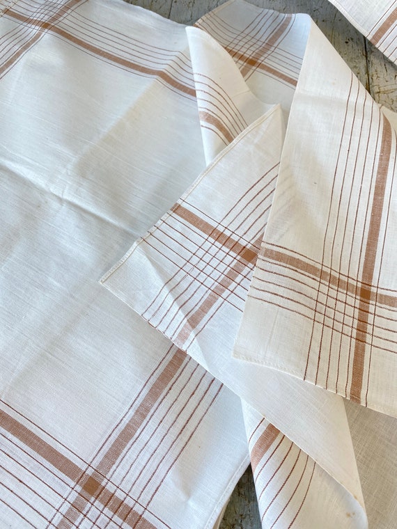 5 Antique French handkerchiefs brown stripe strip… - image 2