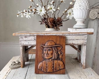 12x9 französische Volkskunst geschnitztes Holz Porträt Vintage Wandkunst Rustikale Wohnkultur Shabby Landhaus Geschenkidee Statue Büste