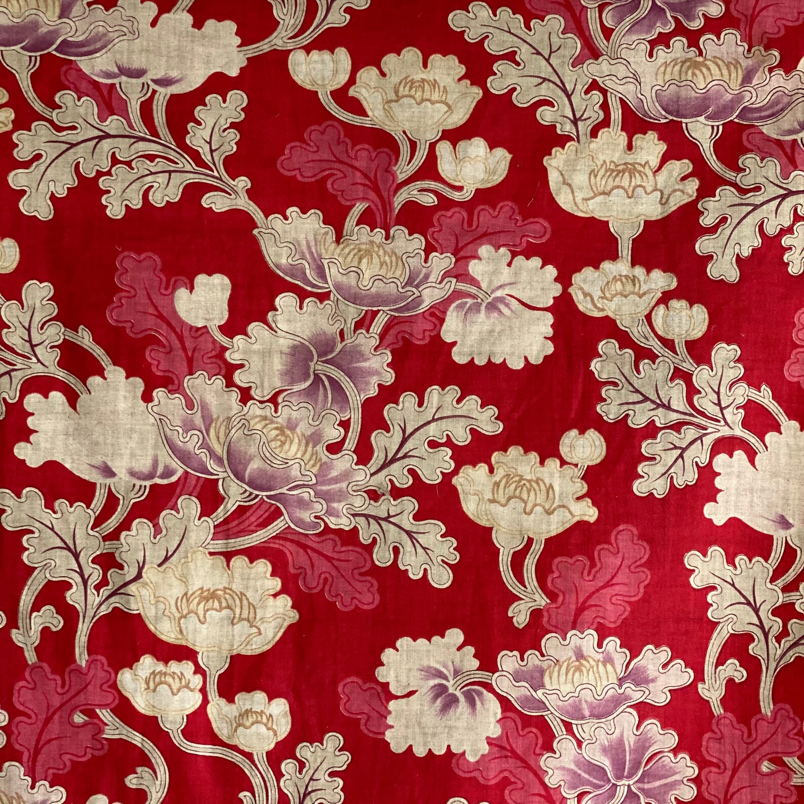 Art Nouveau Fabric Material French C 1900 Red Purple Cotton Etsy