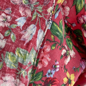 Vintage French Floral LINEN Curtains Curtain Drape Drapes Raspberry ...