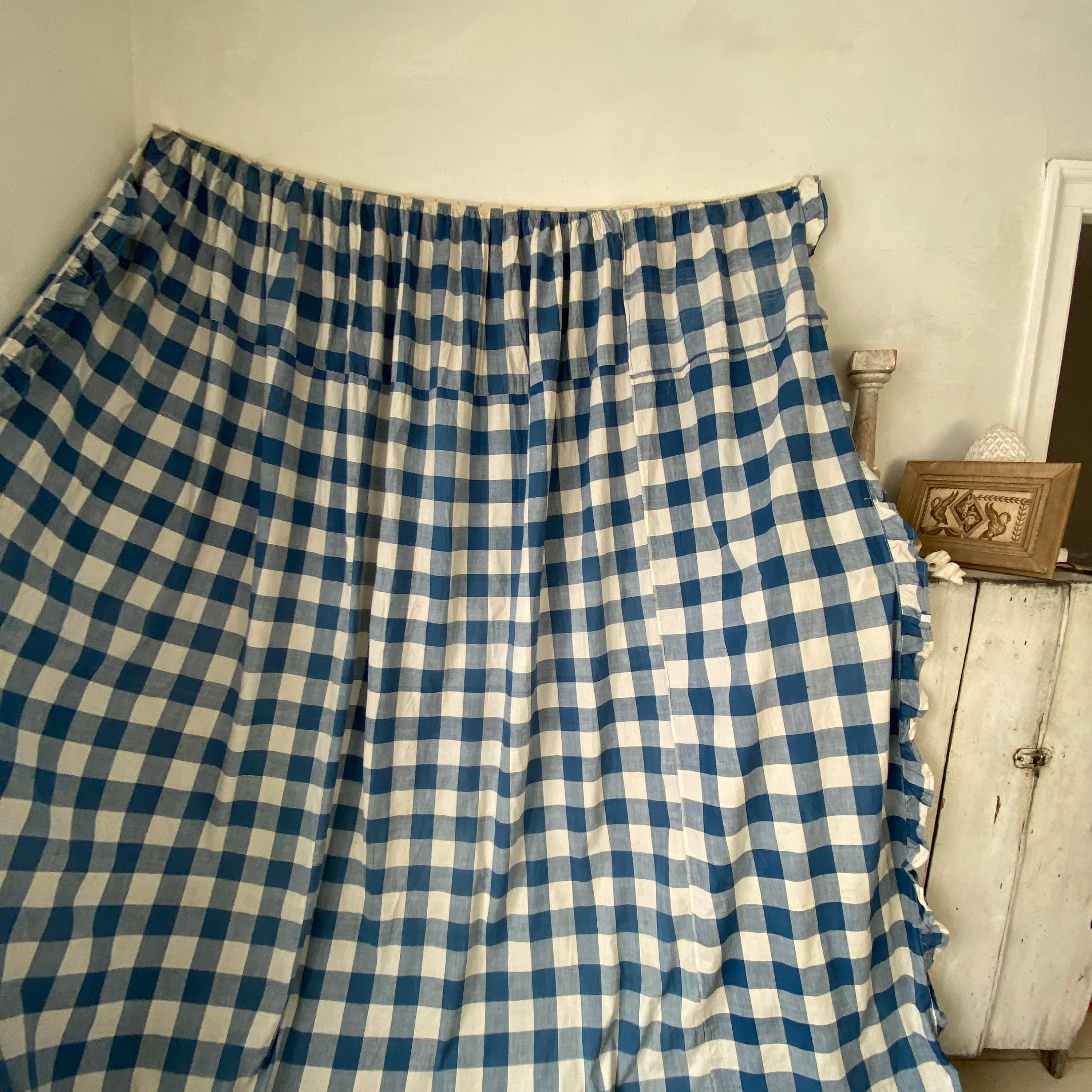 Blue Vichy Check Curtain 18th Century Old Fabric Material - Etsy