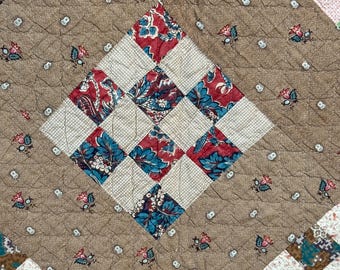 105x84 英語 更紗 パッチワーク キルト 18世紀 19世紀 布地 光沢加工