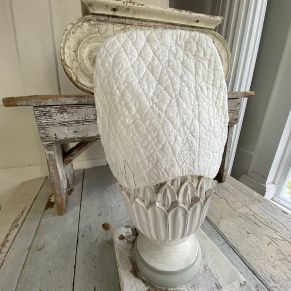 18th century Coiffe Grisette or Grand Bonnet  Decorative Antique French Traditional Quilted Hat white chintz Regency