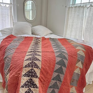 79x75 1850 Antique Flying Geese Patchwork Quilt Autumnal Old Madder ...