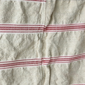 Grain sack Fabric RED stripe WASHED Linen + Cotton upholstery material heavy weight pillows upholstery curtains The Textile Trunk