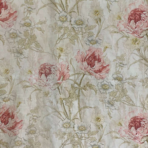 Poppy Art Nouveau Faded Floral fabric antique French design c1900 printed cotton large pink flowers