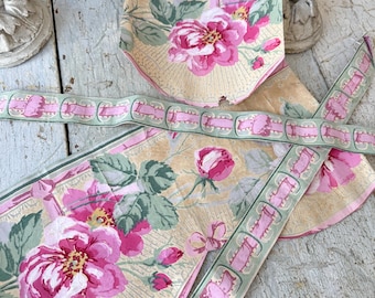 Fragmentos de papel tapiz floral francés de 1890, revestimientos de paredes antiguos botánicos rosas, decoración del hogar victoriana de estilo castillo destartalado, estampados artísticos de estudio