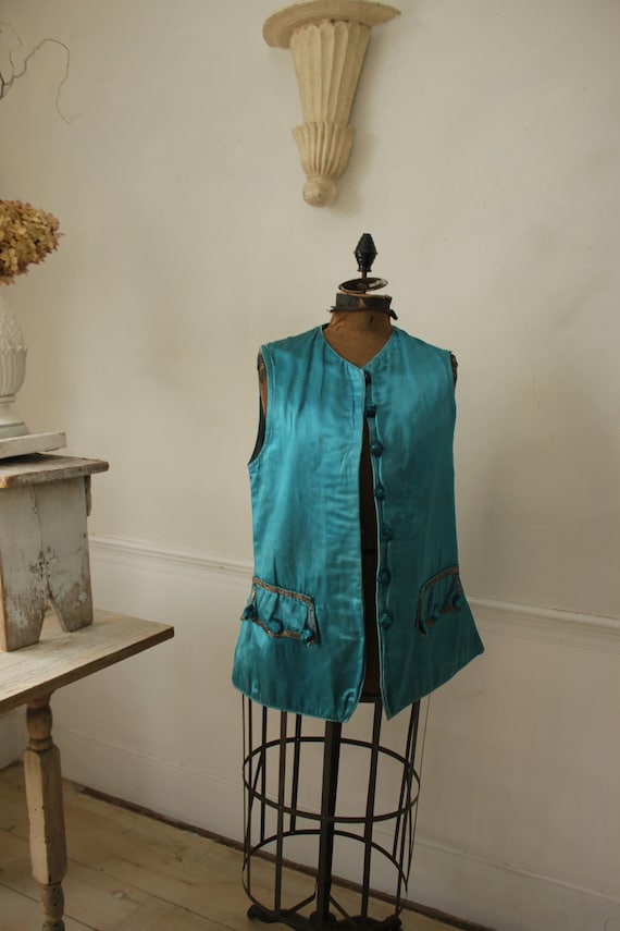 Vintage Vest French Theatrical Costume Teal Silk