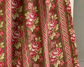 c1860 French curtain GORGEOUS tones red green fabric materialUnique window treatment eco-friendly