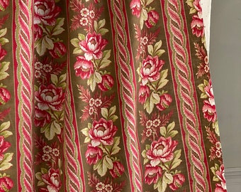 c1860 French curtain GORGEOUS tones red green fabric materialUnique window treatment