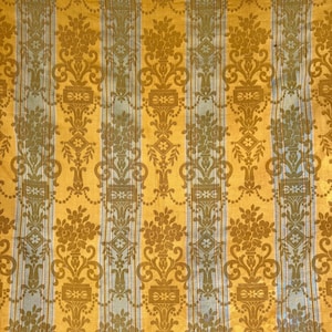 104x50 RARE Antique French Fabric Ticking Striped stripes Napoleon Gold blue  cotton mix fabric High style country cottage farmhouse home