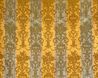 104x50 RARE Antique French Fabric Ticking Striped stripes Napoleon Gold blue  cotton mix fabric High style country cottage farmhouse home