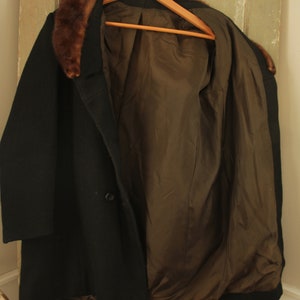 Antique French Mink Collared Black Wool coat 1940s Jacket with Silk Lining French Classic vintage clothing image 8