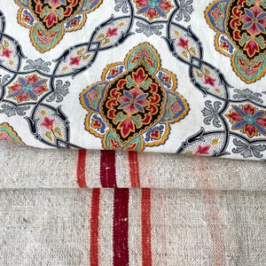 Project Bundle French red stripe grain sack bundle trim plaid patchwork patch scraps cuttings pack pillow fabrics material old inspiration
